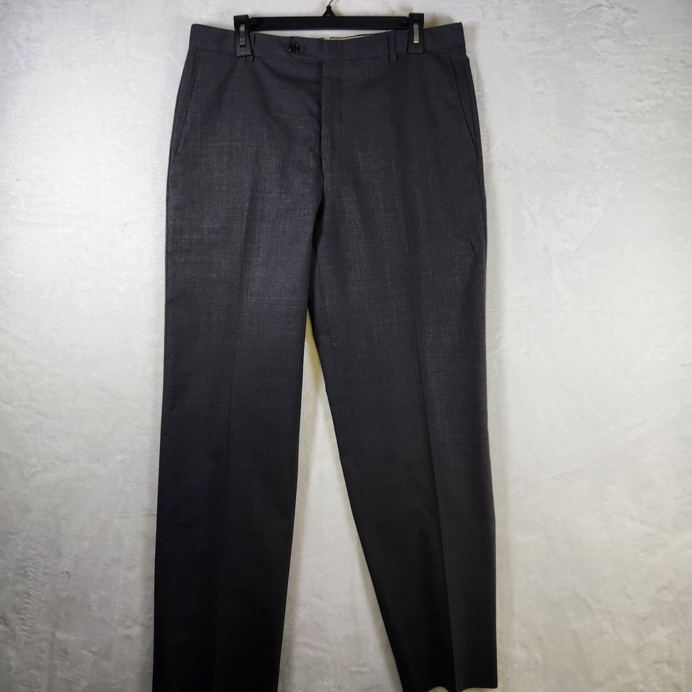 Hickey Freeman Charcoal Gray Dress Pants 36x32 Wool Blend Flat Front Menswear
